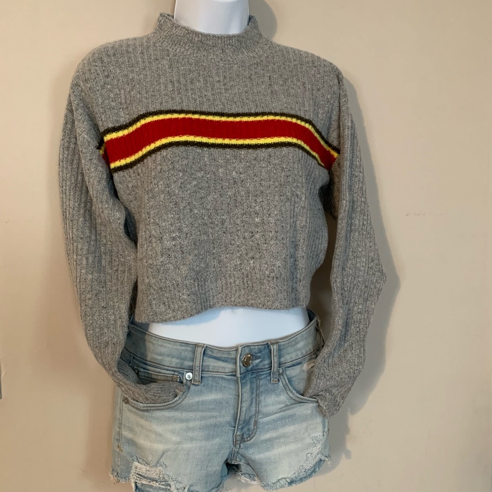 NEW! knit sweater - grey with red racing stripe - Picture 5 of 9